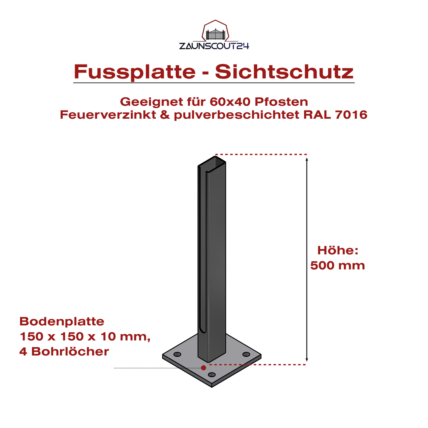 Torfußplatte 60x60 mm feuerverzinkt