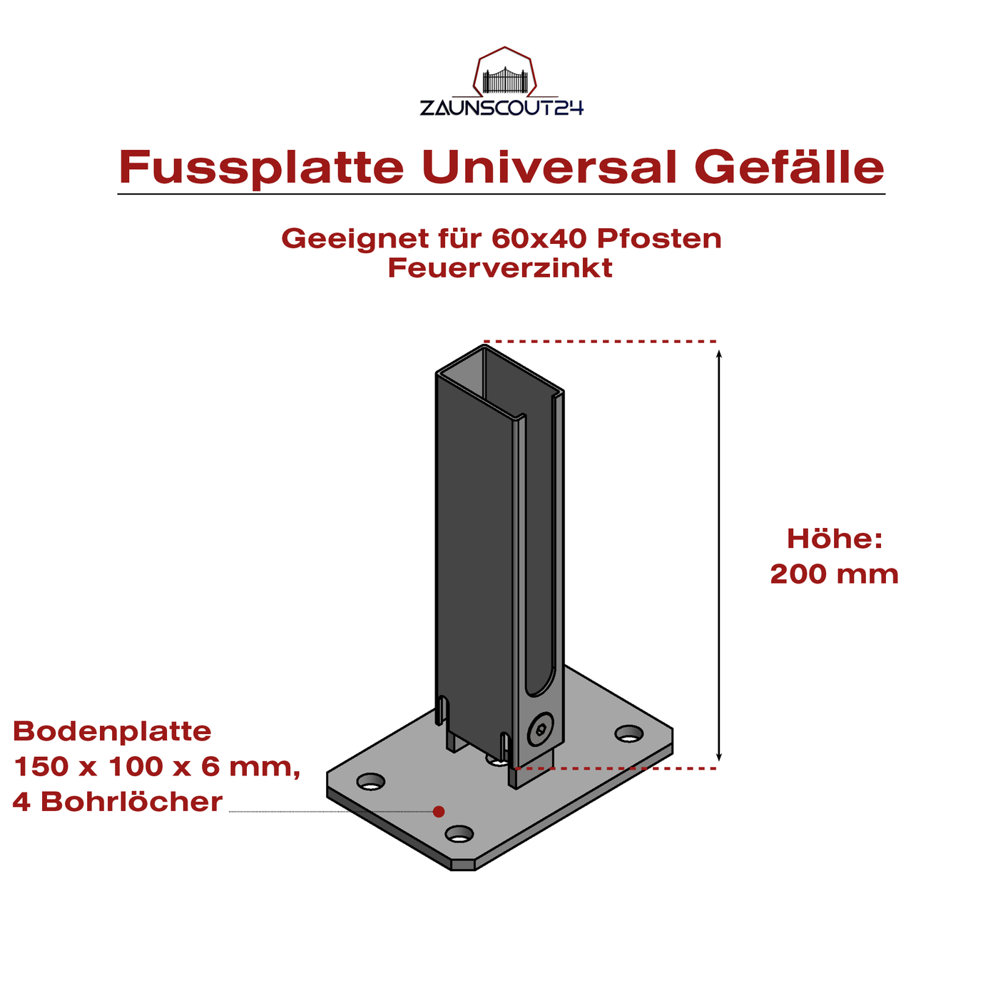 Fußplatte universal variabel (Gefälle) feuerverzinkt