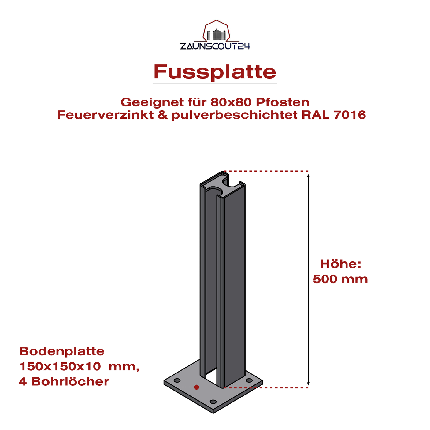 Torfußplatte 80x80 mm feurverzinkt